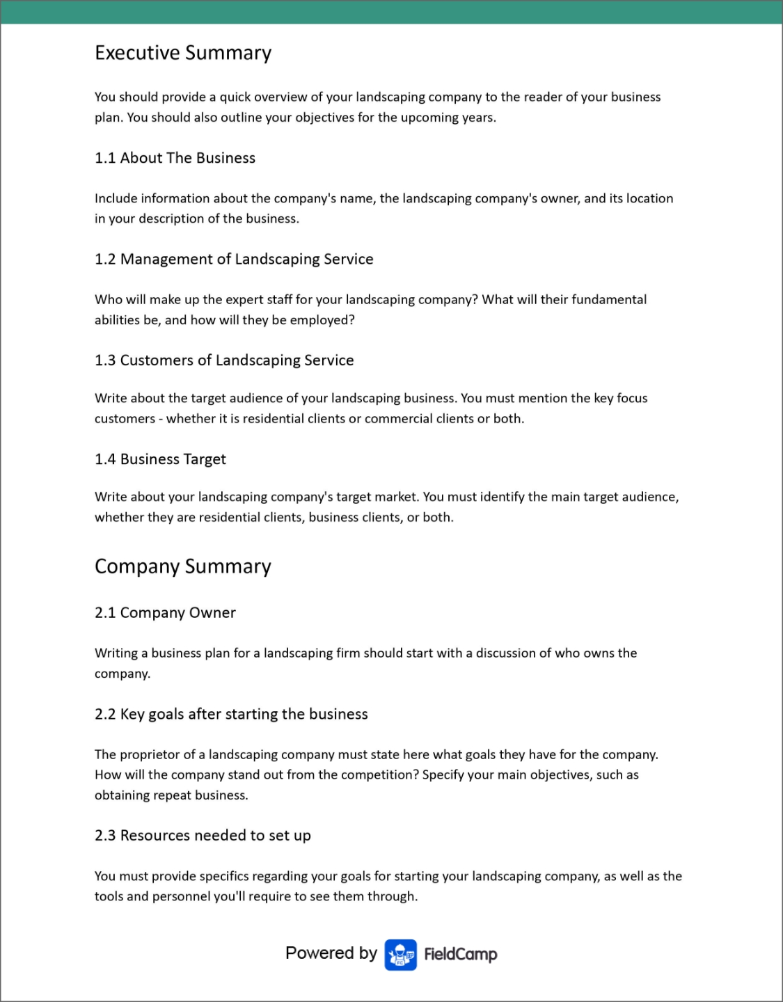 Landscaping business plan template
