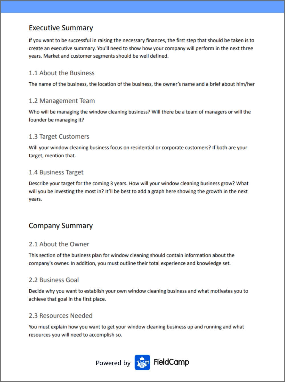 Window cleaning business plan template